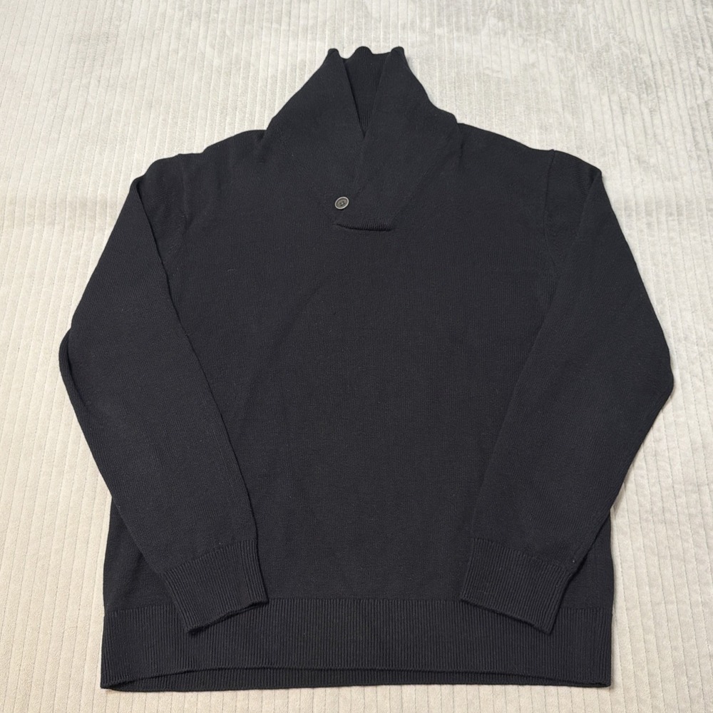 UNTUCKit Sweater Large Merino Wool Blend Shawl Collar Van Black